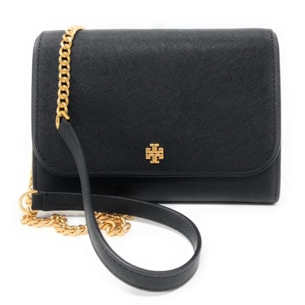 Tory Burch Black and Gold Crossbody Bag with Flap Design